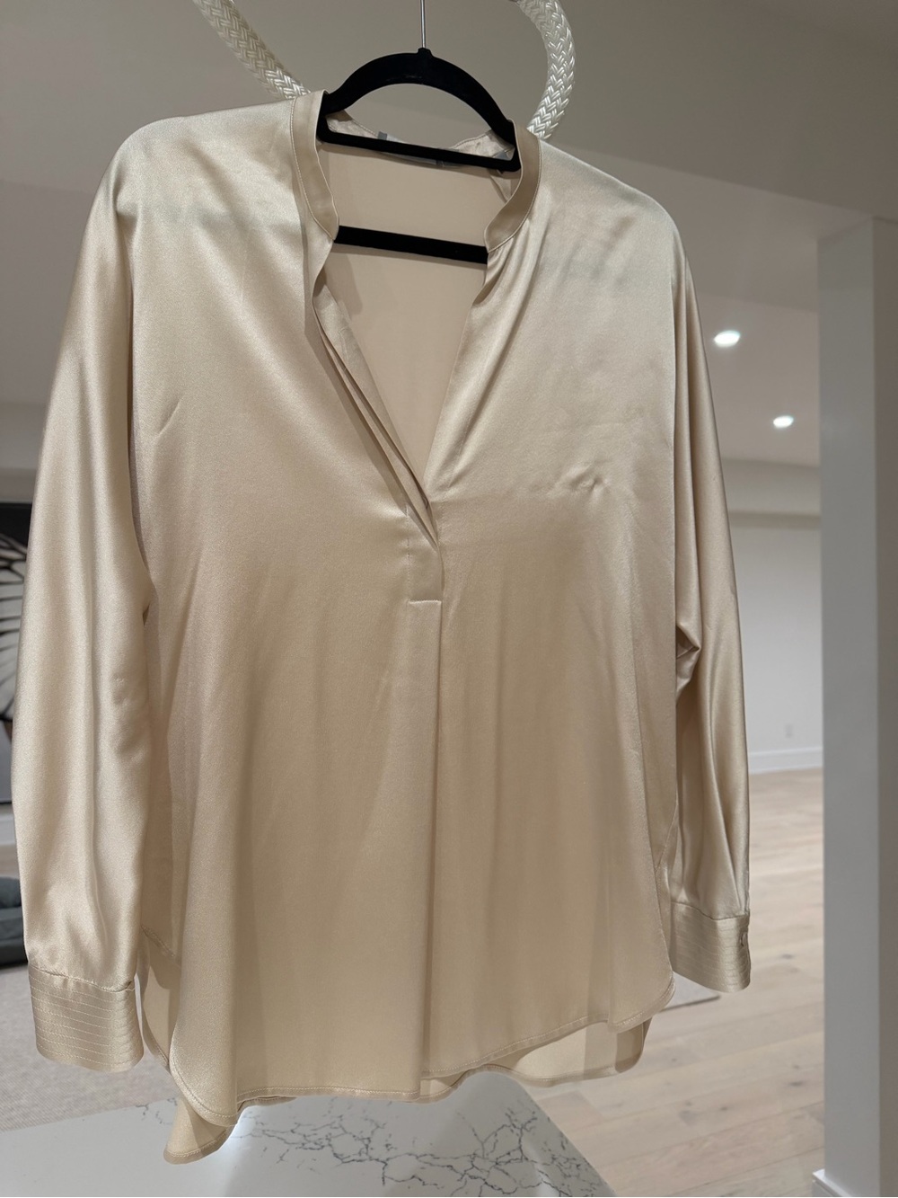 Vintage Satin V-Neck Blouse in Cream